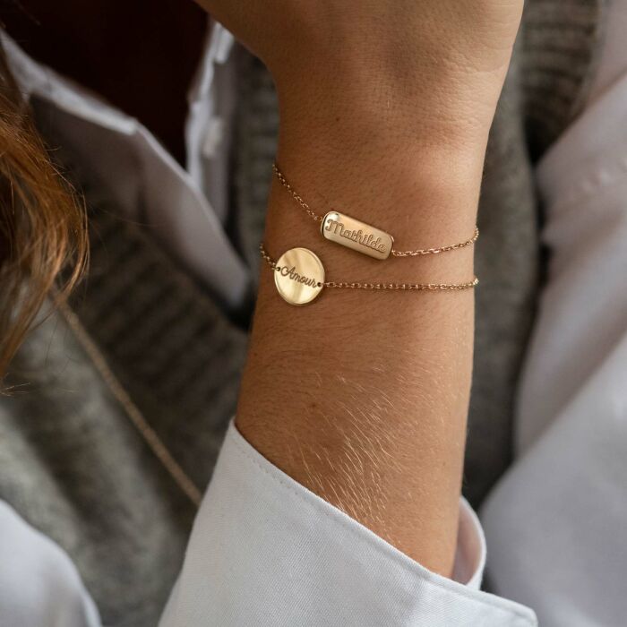 Bracelet chaine personnalisé médaille gravée