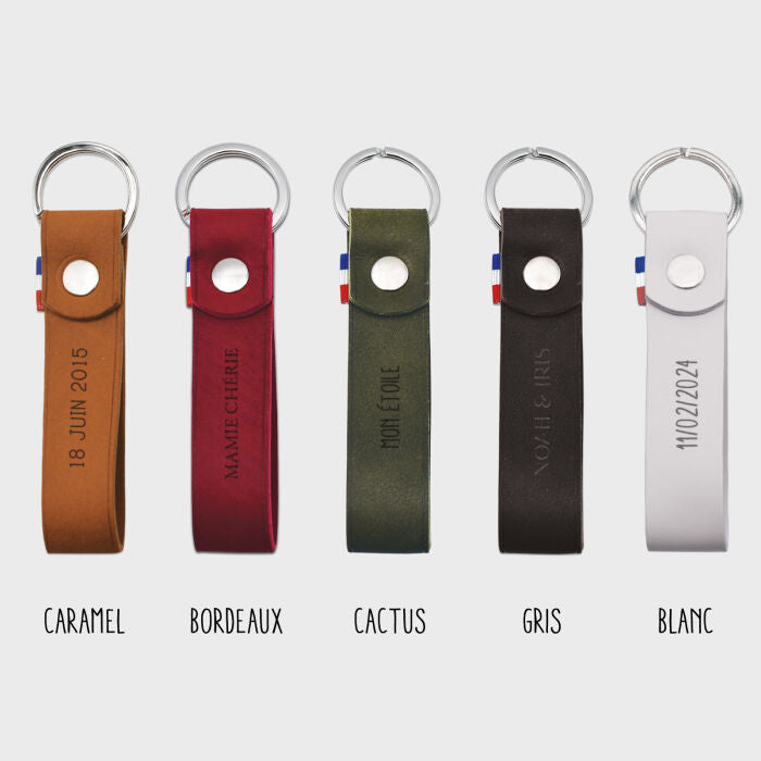 Porte-clés personnalisé gravé cuir lanière
