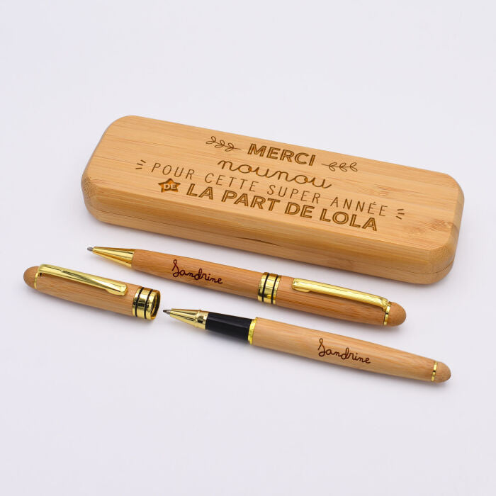 Coffret bambou + 2 stylos – Merci Maîtresse