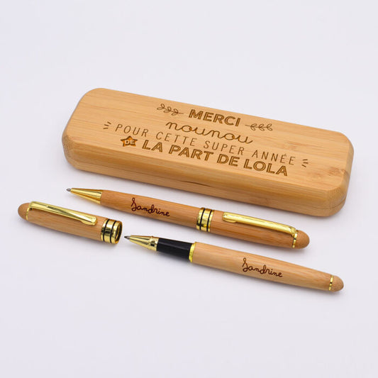 Coffret bambou + 2 stylos – Merci Maîtresse