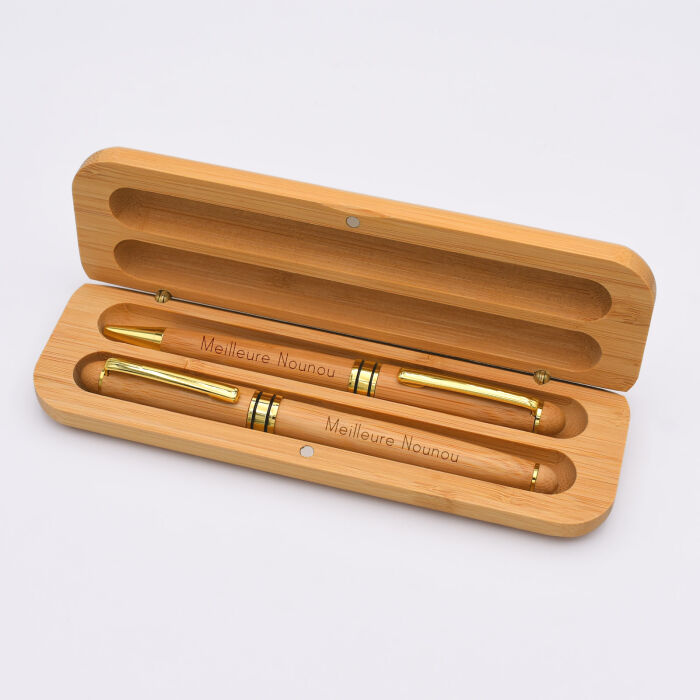 Coffret bambou + 2 stylos – Merci Maîtresse