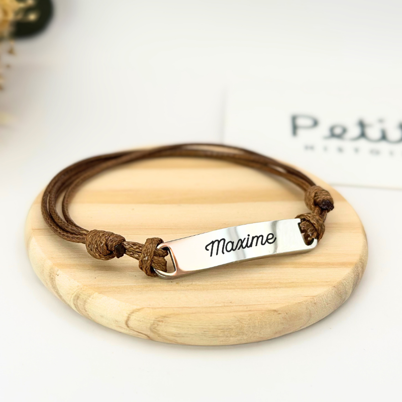 Bracelet gourmette personnalisé – Marron "Argent"