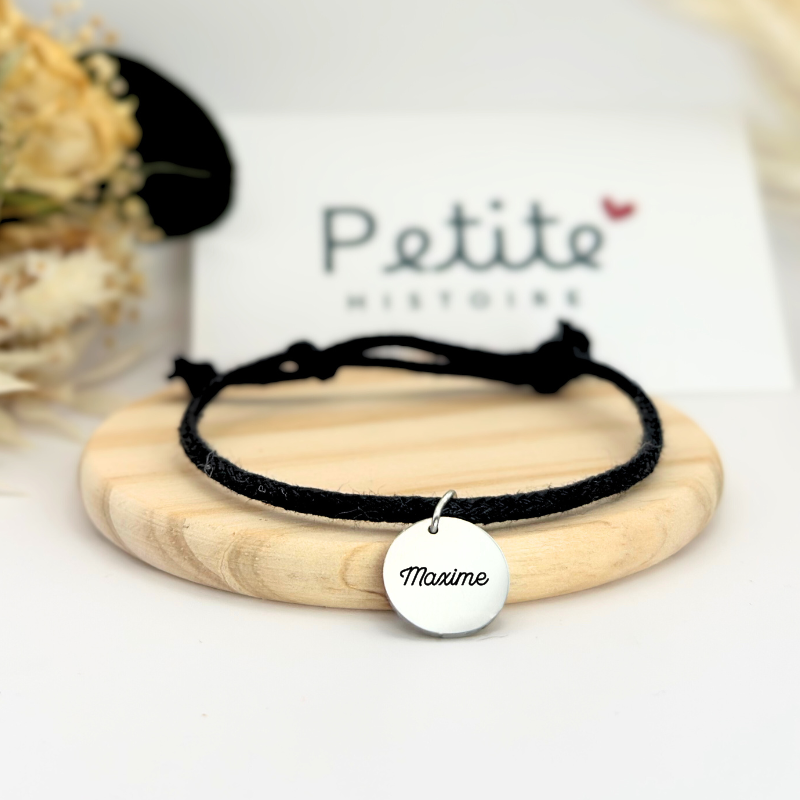 Bracelet en tissu “noir obscur” – Argent