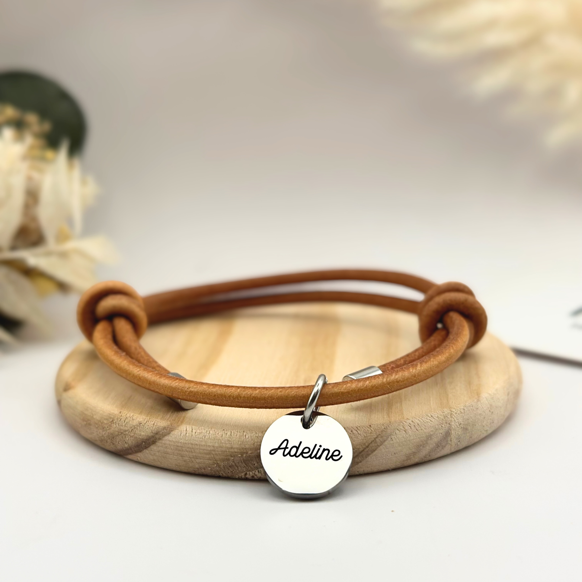 Bracelet en Cuir Marron & Métal - "Argent"