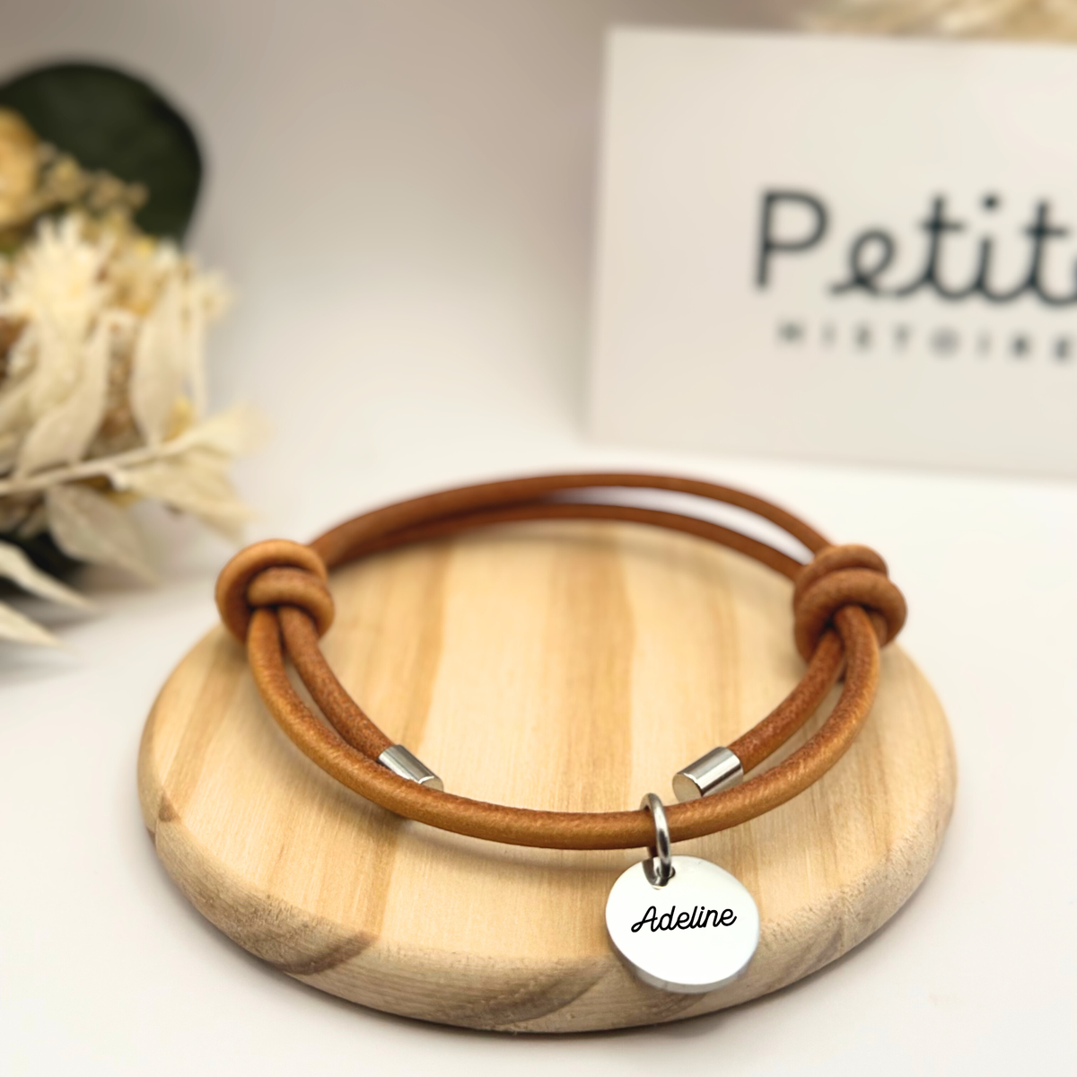 Bracelet en Cuir Marron & Métal - "Argent"