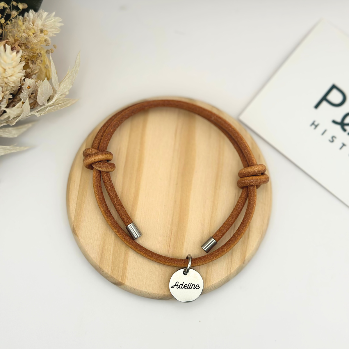 Bracelet en Cuir Marron & Métal - "Argent"