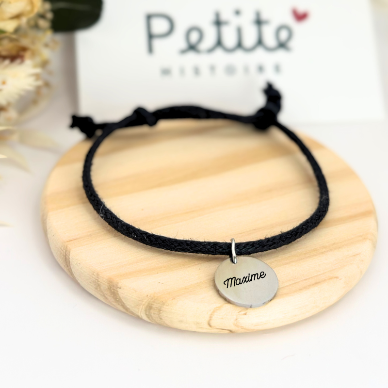 Bracelet en tissu “noir obscur” – Argent