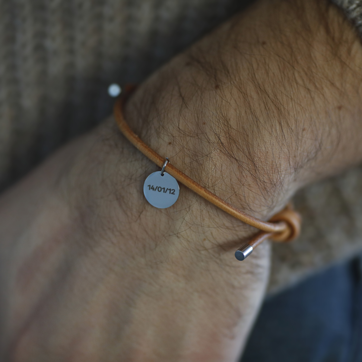 Bracelet en Cuir Marron & Métal - "Argent"