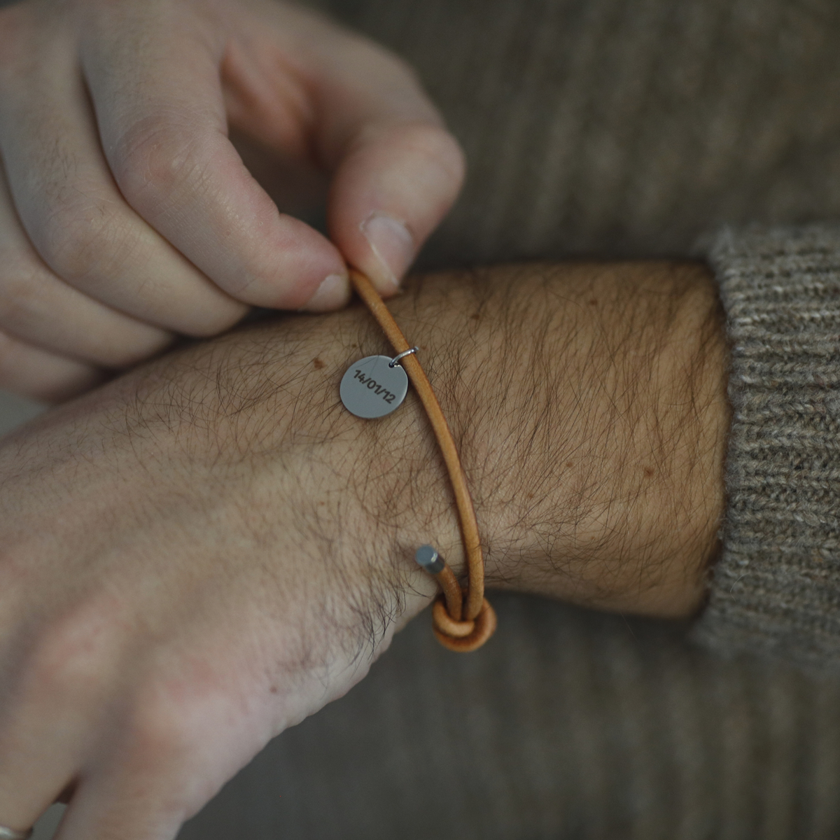 Bracelet en Cuir Marron & Métal - "Argent"