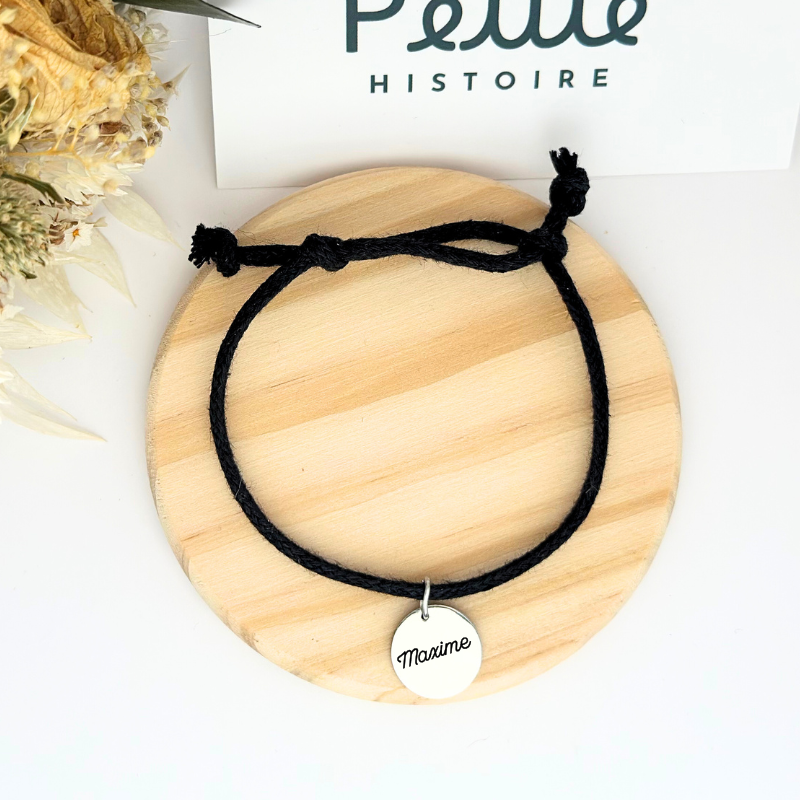 Bracelet en tissu “noir obscur” – Argent