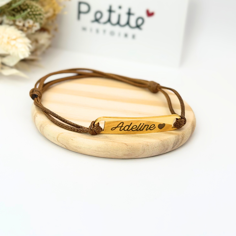 Bracelet gourmette personnalisé – Marron "Plaqué or"