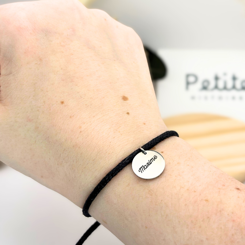 Bracelet en tissu “noir obscur” – Argent