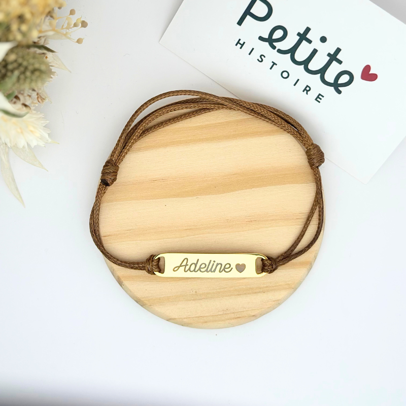 Bracelet gourmette personnalisé – Marron "Plaqué or"