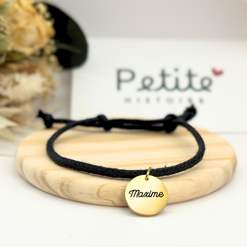 Bracelet en tissu “noir obscur” – Plaqué or