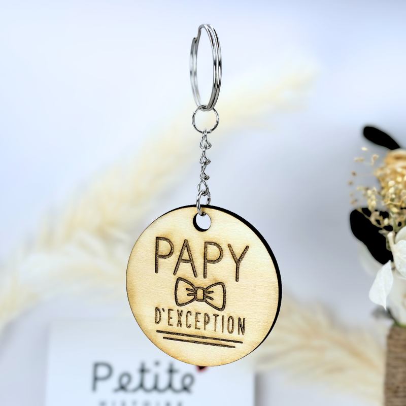 Porte-clés en bois "Papy exception" 50mm