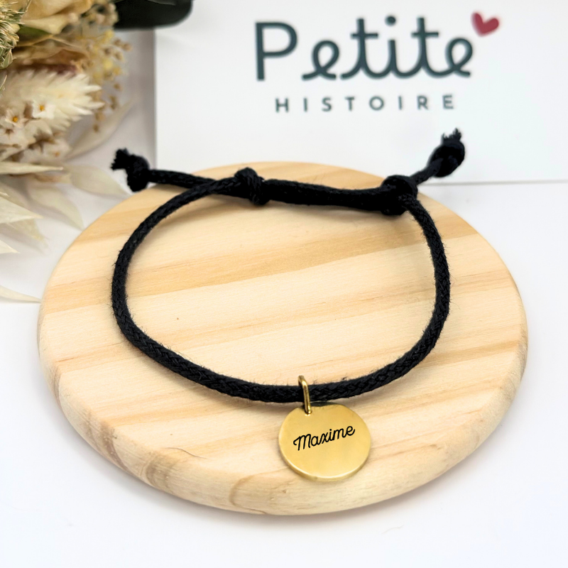 Bracelet en tissu “noir obscur” – Plaqué or