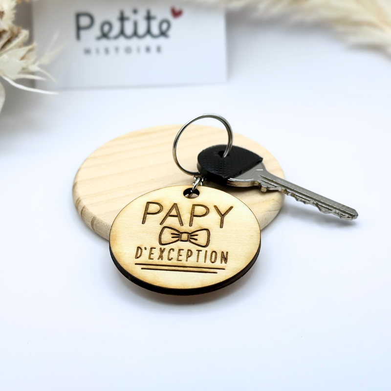 Porte-clés en bois "Papy exception" 50mm