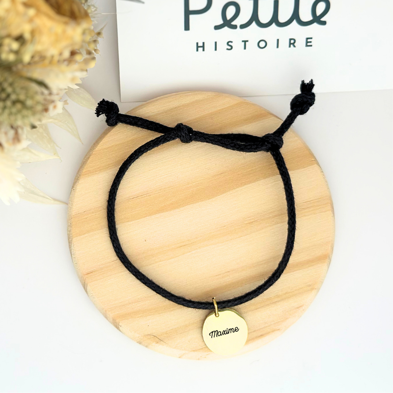 Bracelet en tissu “noir obscur” – Plaqué or
