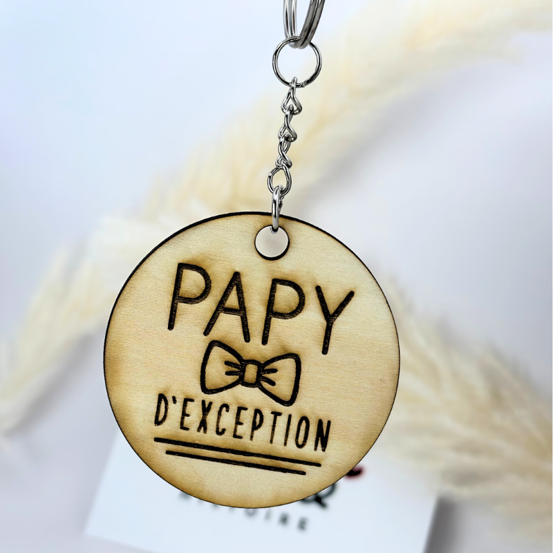 Porte-clés en bois "Papy exception" 50mm