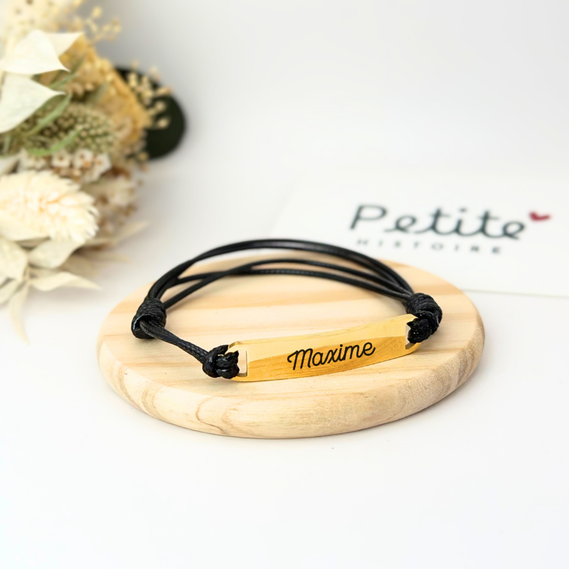 Bracelet gourmette personnalisé – Noir - "plaqué or"