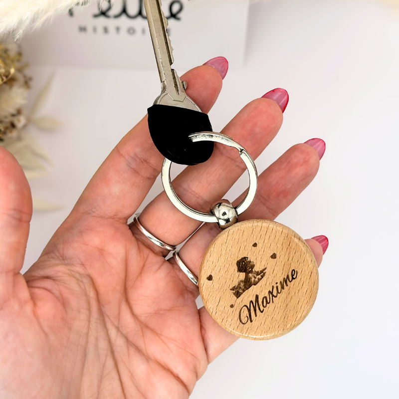 Porte-clés rond en bois 10mm