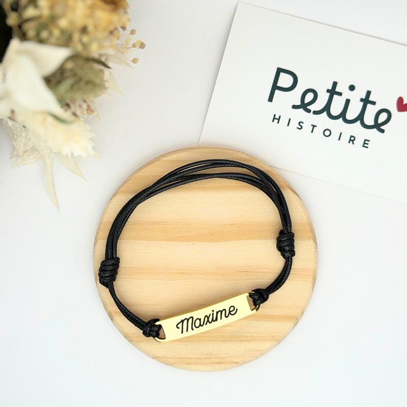 Bracelet gourmette personnalisé – Noir - "plaqué or"