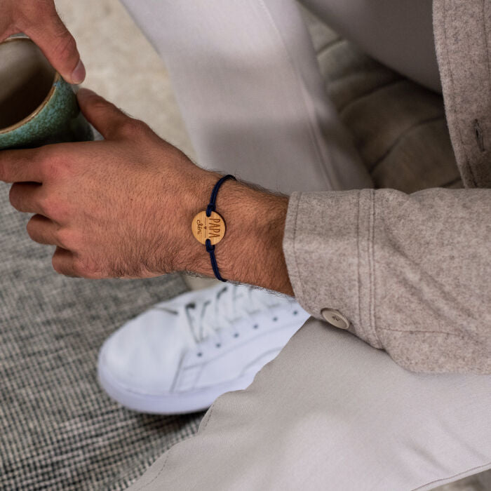 Bracelet homme médaille gravée en bois