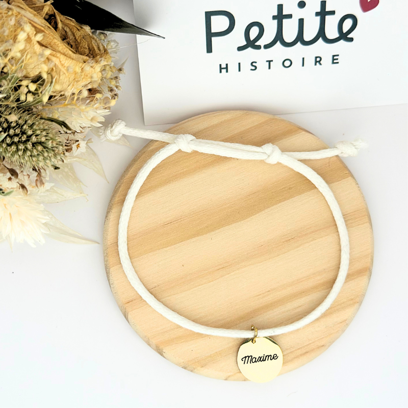 Bracelet en tissu “Blanc alpin” – Plaqué or