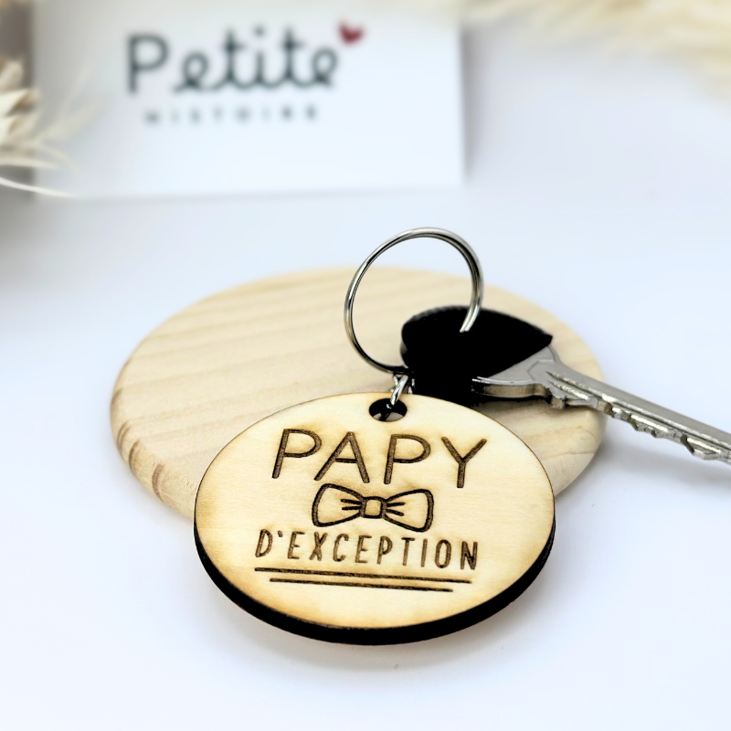 Porte-clés en bois "Papy exception" 50mm