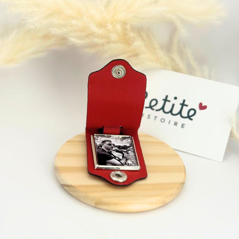 Porte-clé personnalisé photo en cuir rouge