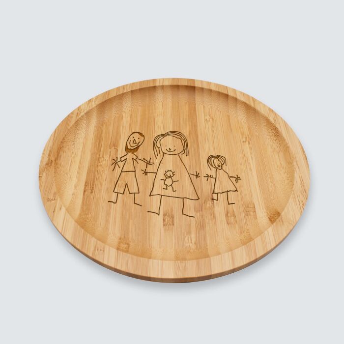 Plateau rond personnalisé bois gravé