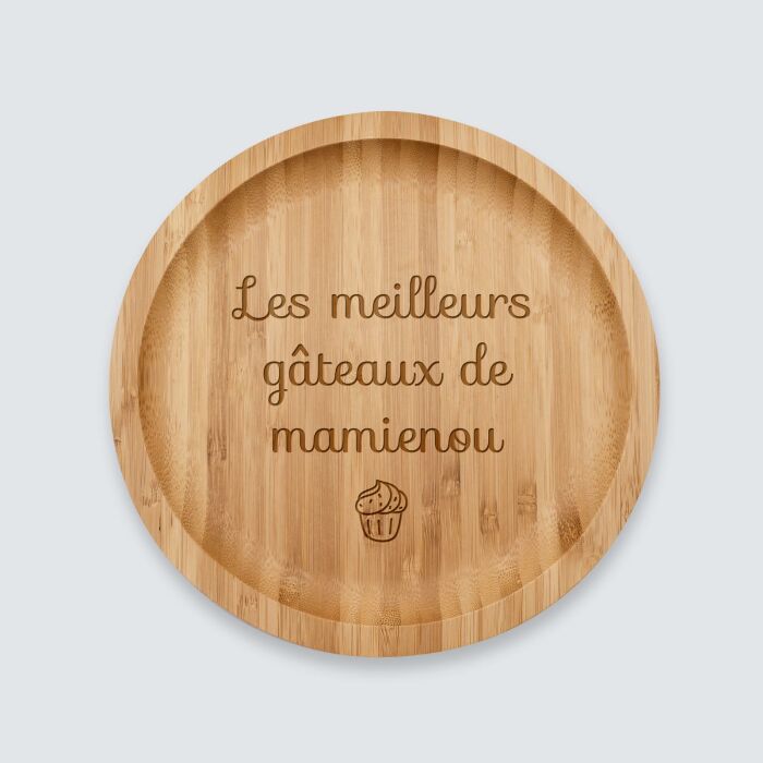 Plateau rond personnalisé bois gravé
