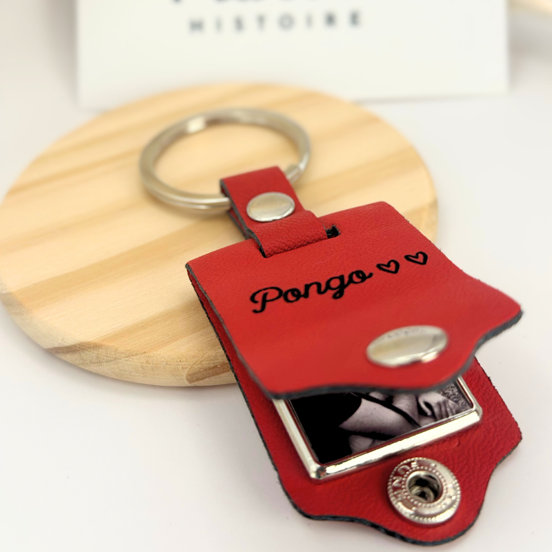 Porte-clé personnalisé photo en cuir rouge