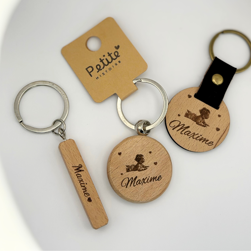 Porte-clés rond en bois 10mm