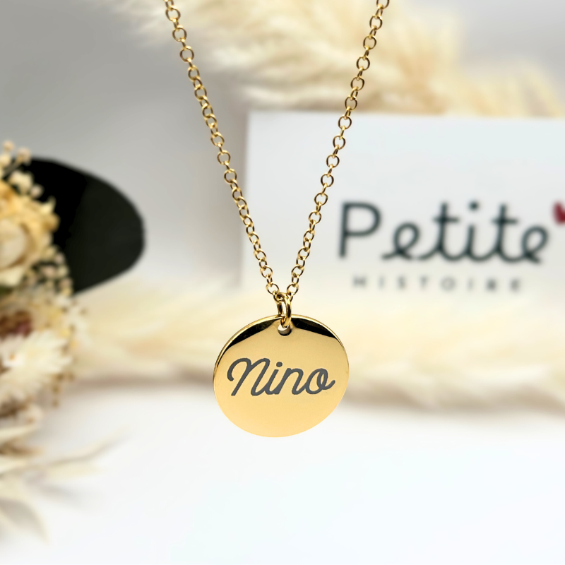 Collier médaille ronde personnalisé – Argent 925 or