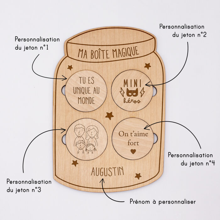 Planche "boîte magique" personnalisée bois