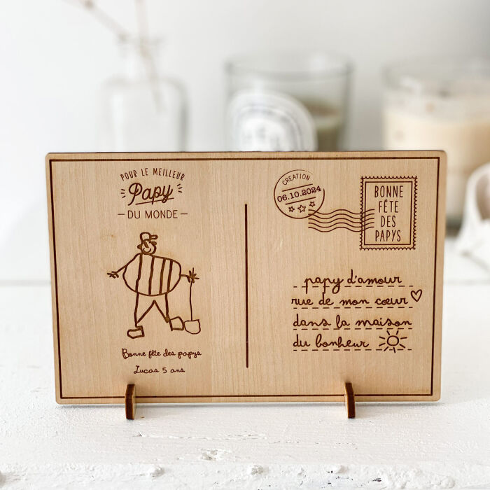 Cadre carte postale bois – Papy gravé
