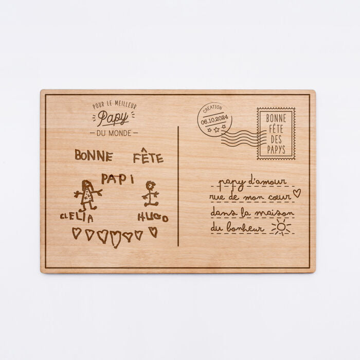 Cadre carte postale bois – Papy gravé