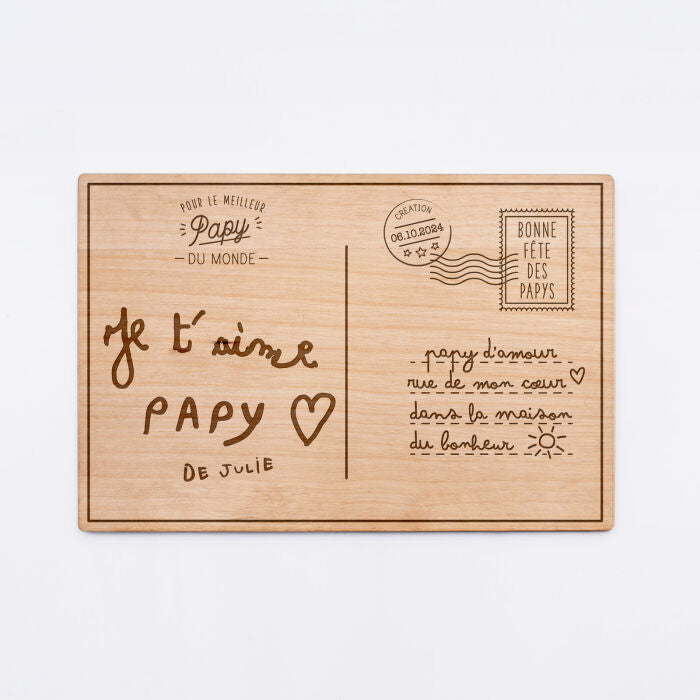 Cadre carte postale bois – Papy gravé