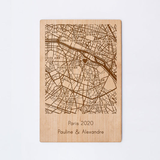 Cadre "Géo map" personnalisé bois gravé