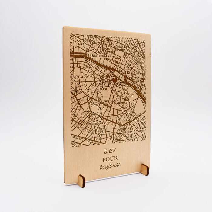 Cadre "Géo map" personnalisé bois gravé