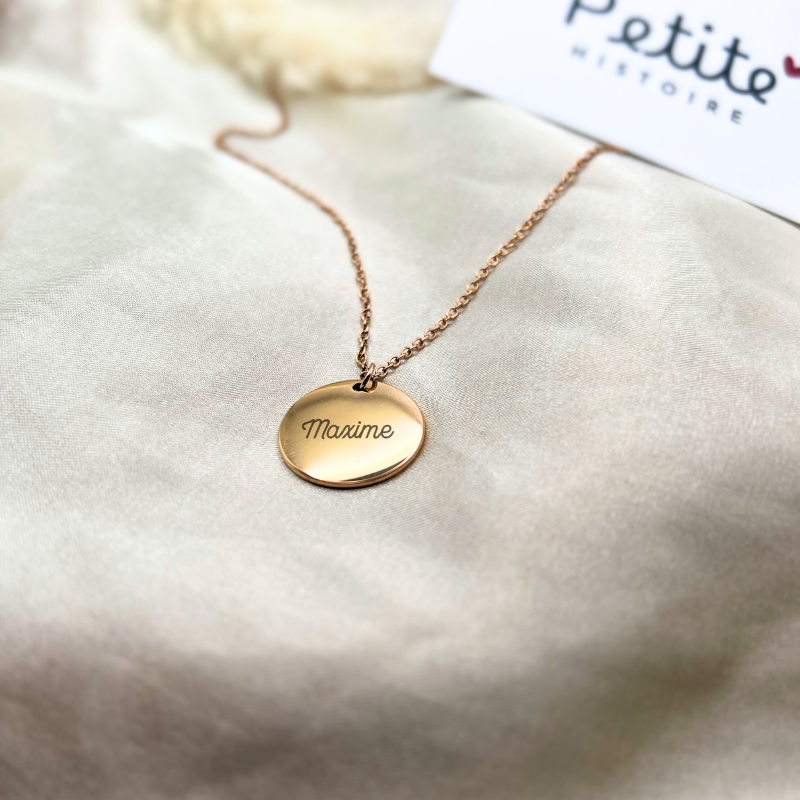 Collier médaille ronde personnalisé – Argent 925 or