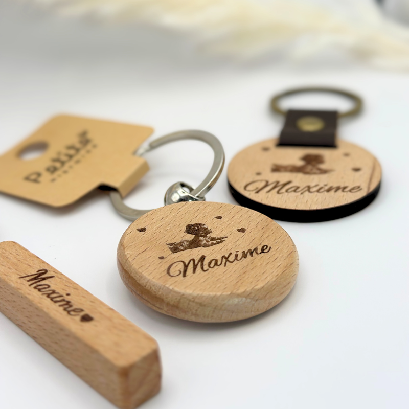 Porte-clés rond en bois 10mm