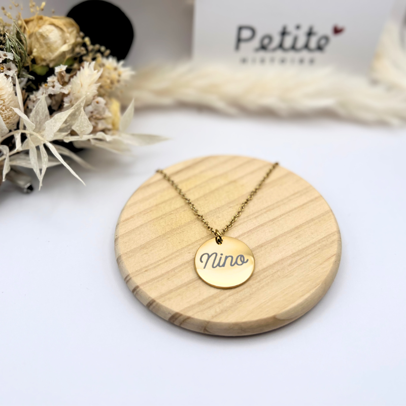 Collier médaille ronde personnalisé – Argent 925 or