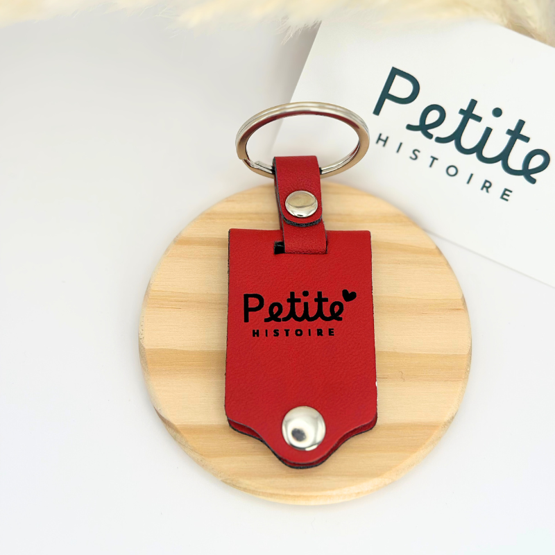 Porte-clé personnalisé photo en cuir rouge