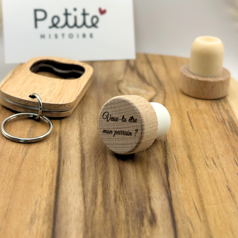 Bouchon de bouteille personnalisé bois gravé
