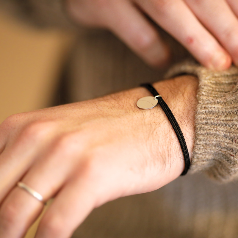 Bracelet double cordon – Noir obscure  "Argent"