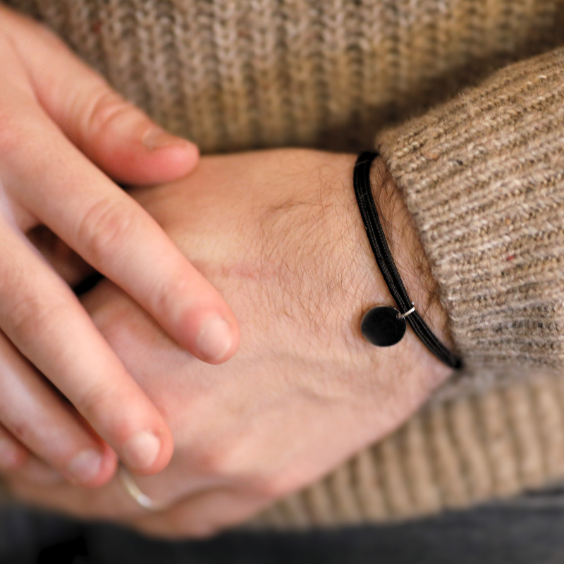 Bracelet double cordon – Noir obscure  "Argent"