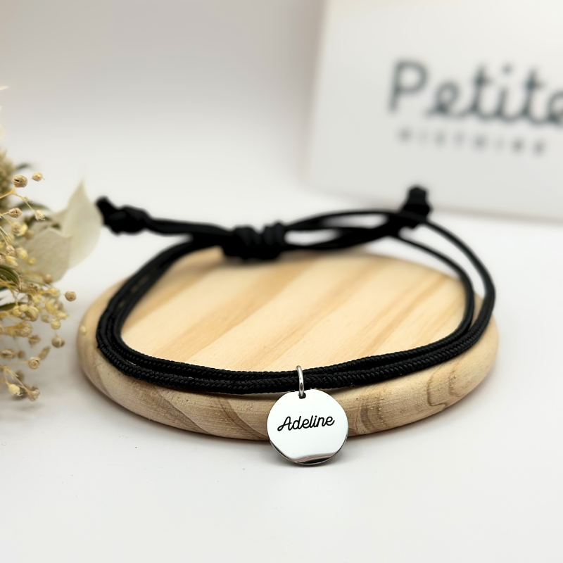 Bracelet double cordon – Noir obscure  "Argent"