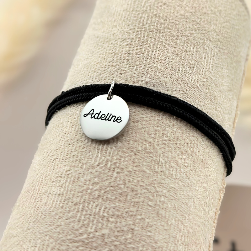 Bracelet double cordon – Noir obscure  "Argent"